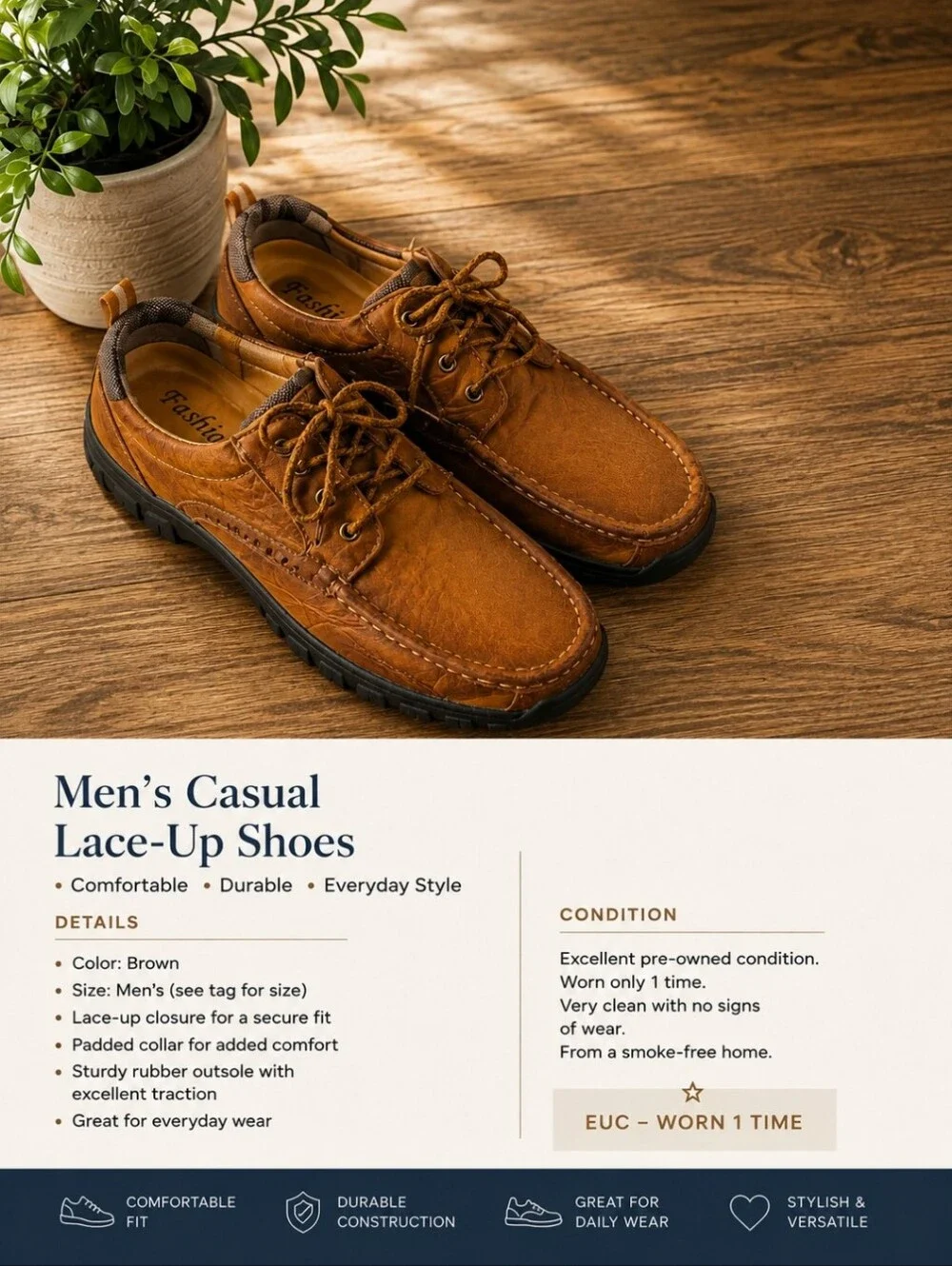 Men's Casual Lace-Up Deck Shoes - Brown